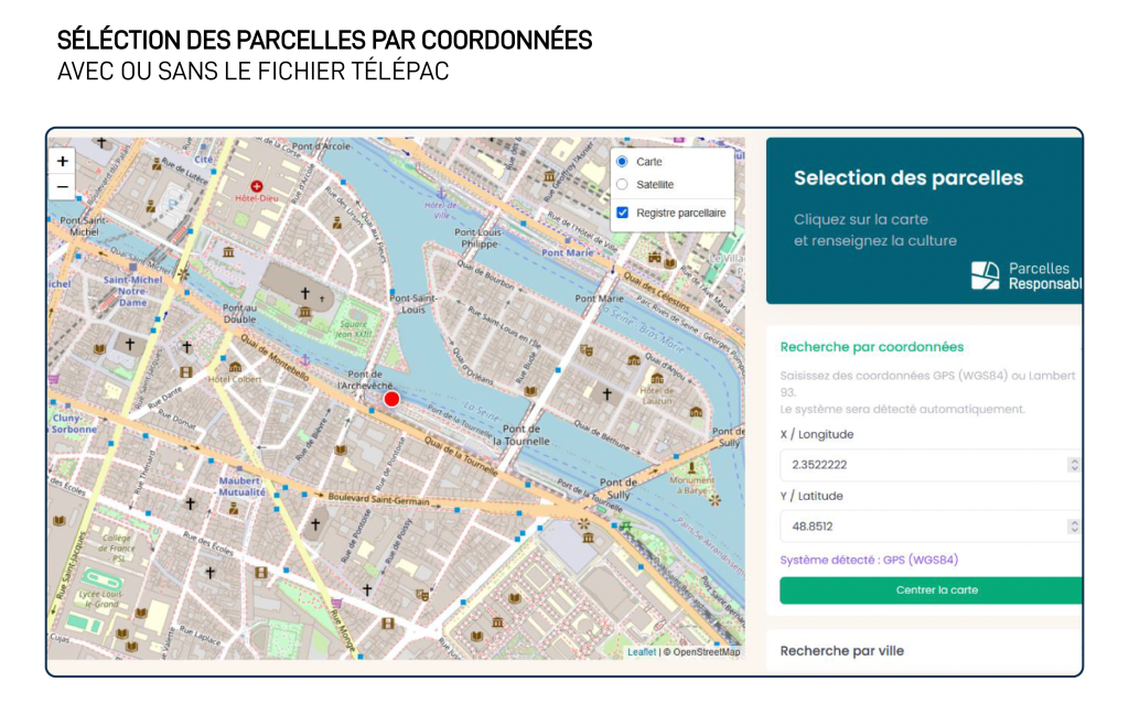 séléction des parcelles par coordonnées avec ou sans le fichier télépac