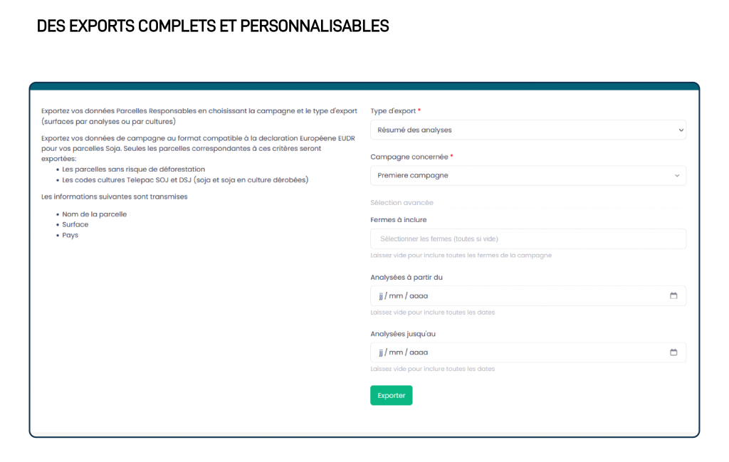 des exports complets et personnalisables