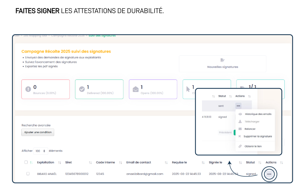 Faites signer les attestations de durabilité